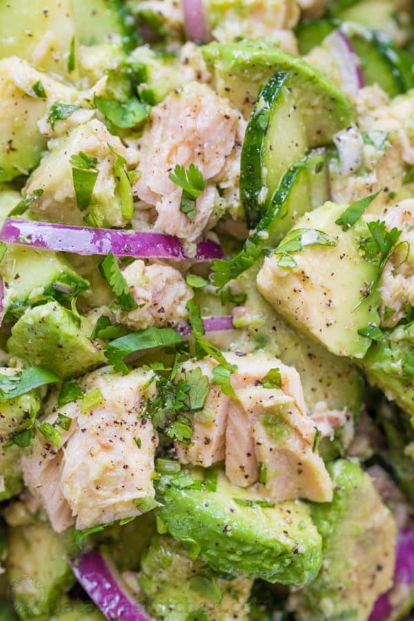 This Avocado Tuna Salad has incredible fresh flavor! Tuna Avocado Salad is loaded with protein. The avocado adds a healthy and highly satisfying creaminess. | natashaskitchen.com