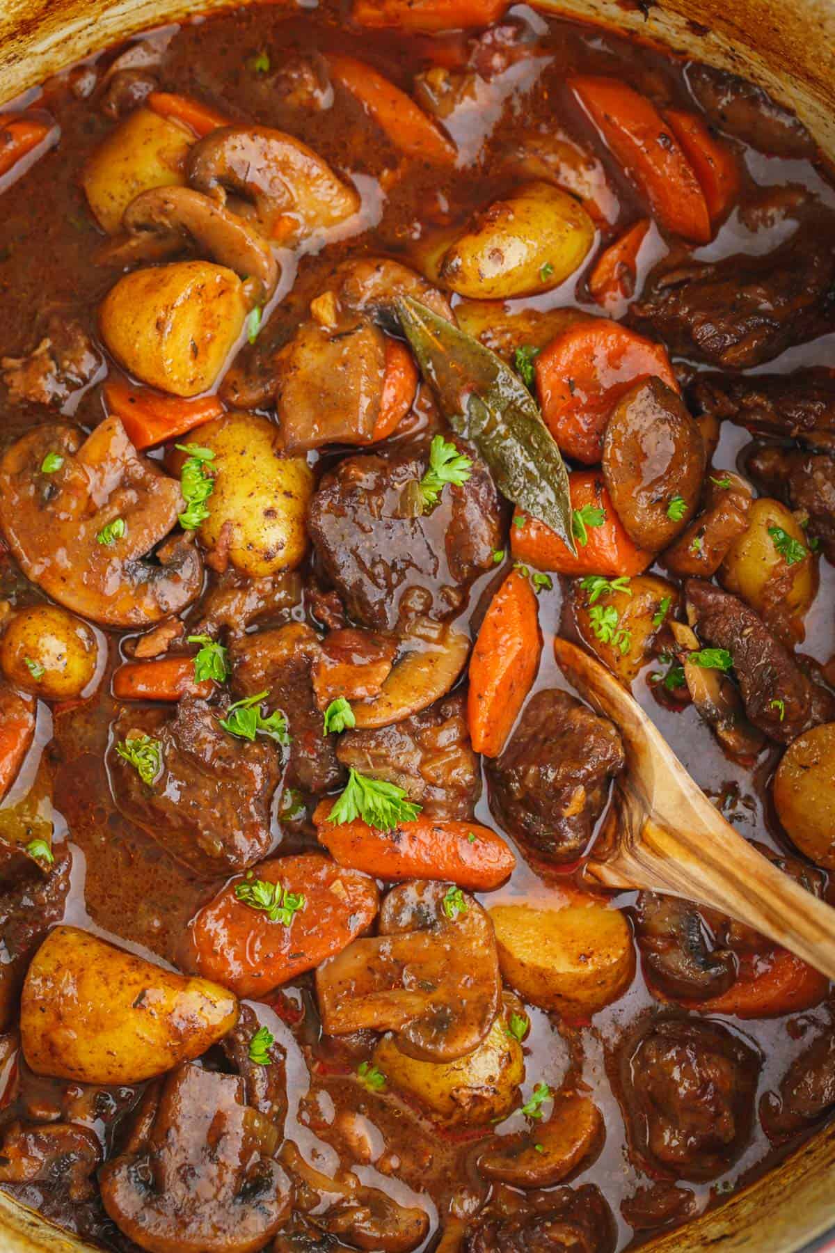 The beef in this homemade beef stew is so tender and just melts in your mouth! @natashaskitchenBeef Stew. Ok, yum! The beef is so tender and just melts in your mouth! #beefstew #beefstewrecipe #beef #beefbourguignon Saucy Beef stew up close with beef and vegetables