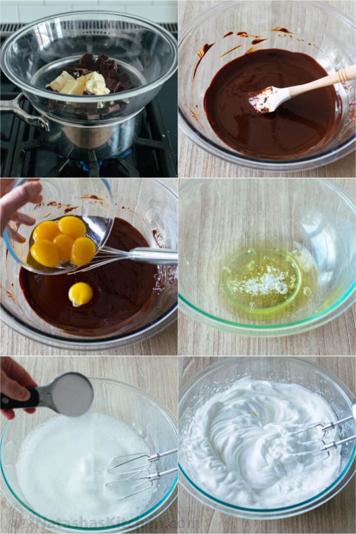 Chocolate Soufflé rises beautifully and is intensely chocolatey. Learn how to make Chocolate Soufflé with chocolate sauce and whipped cream. Step by step how to melt chocolate and beat egg whites for souffle