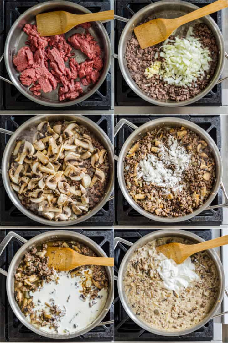 Step by step image instruction to making Ground Beef Stroganoff