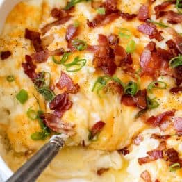 oaded Mashed Potato Casserole is the perfect side dish. These irresistibly creamy baked mashed potatoes are loaded with cheese and topped with crispy bacon.