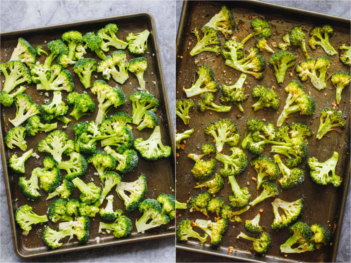 The Best Roasted Broccoli Recipe with crisp golden edges. Tossed with olive oil and perfectly seasoned for an easy, excellent broccoli side. How to Roast Broccoli step by step before and after baking