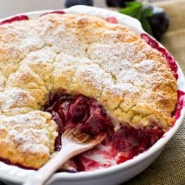 Rustic Plum Biscuit Pie. You'll love the crumbly topping and bubbly filling. Easy, delicious and so homey! @natashaskitchen